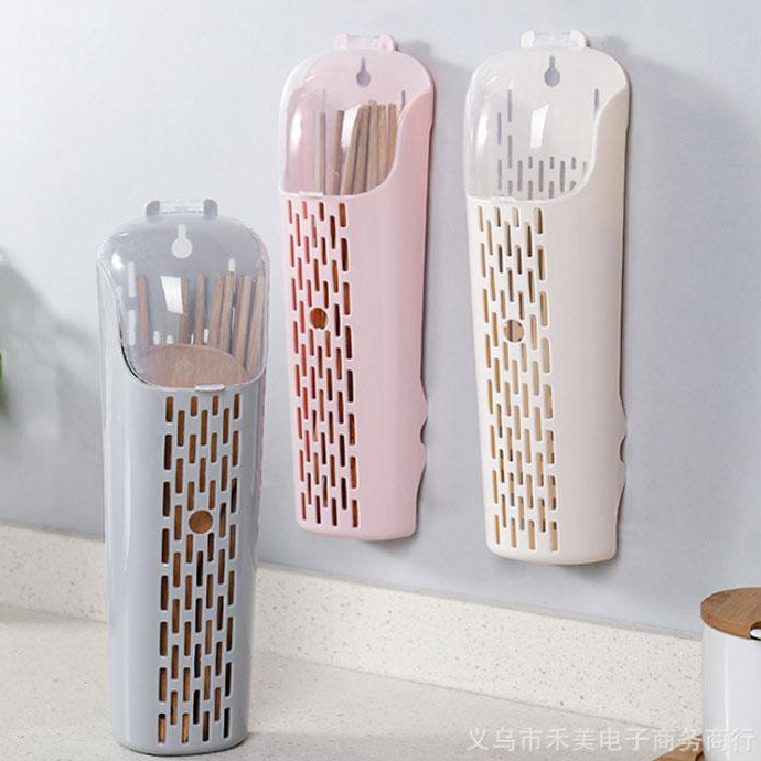 Hộp đựng muỗng đũa có nắp đậy dán tường chắc chắn - Ảnh 4