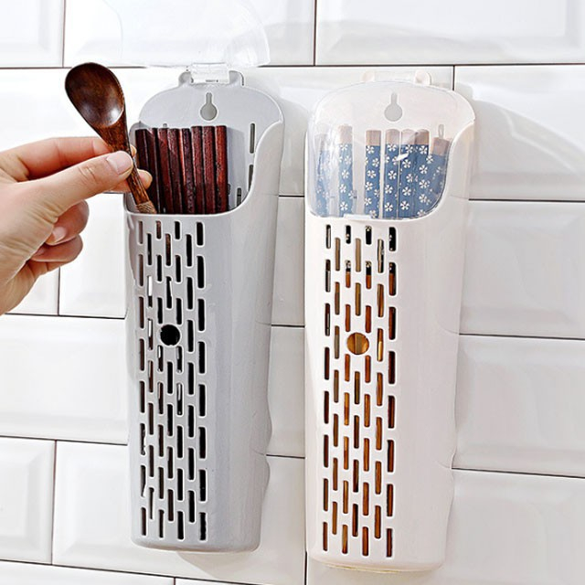 Hộp đựng muỗng đũa có nắp đậy dán tường chắc chắn - Ảnh 3