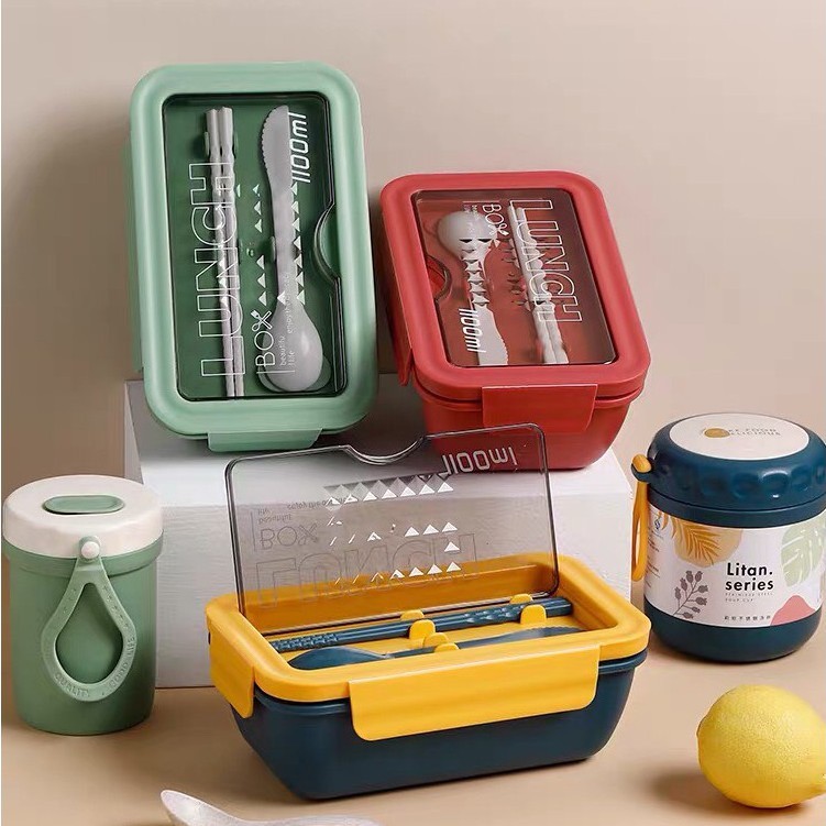 Hộp đựng cơm lúa mạch kèm muỗng đũa inox tiện dụng - Ảnh 3