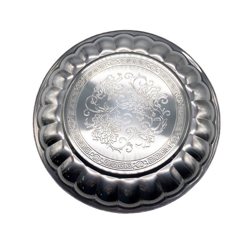 Đĩa Inox Xoắn 22cm Hoa Văn trang trí thức ăn và đồ dùng nhà bếp bền đẹp sang trọng trong gia đình - Ảnh 2