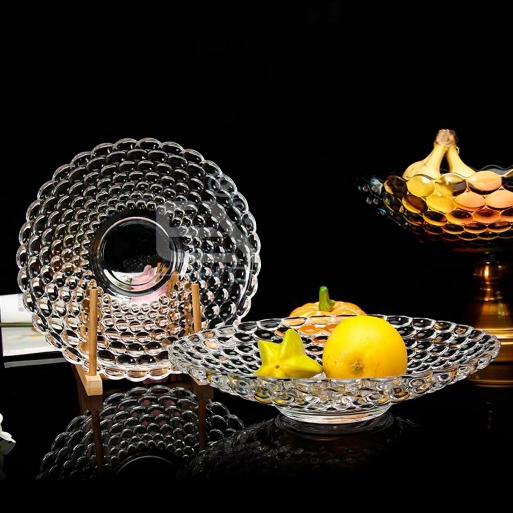Đĩa Bi Thủy Tinh Trong Suốt Chưng Hoa Quả Bàn Thờ Ngày Tết Sang Trọng -24cm - Ảnh 5