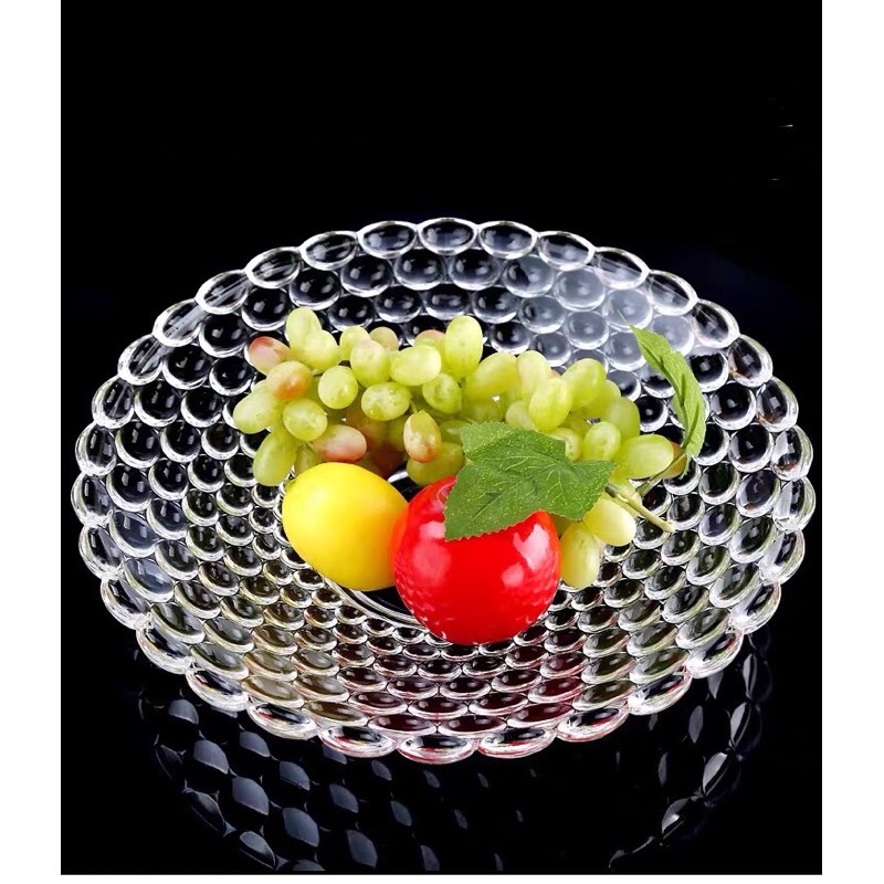 Đĩa Bi Thủy Tinh Trong Suốt Chưng Hoa Quả Bàn Thờ Ngày Tết Sang Trọng -24cm - Ảnh 4