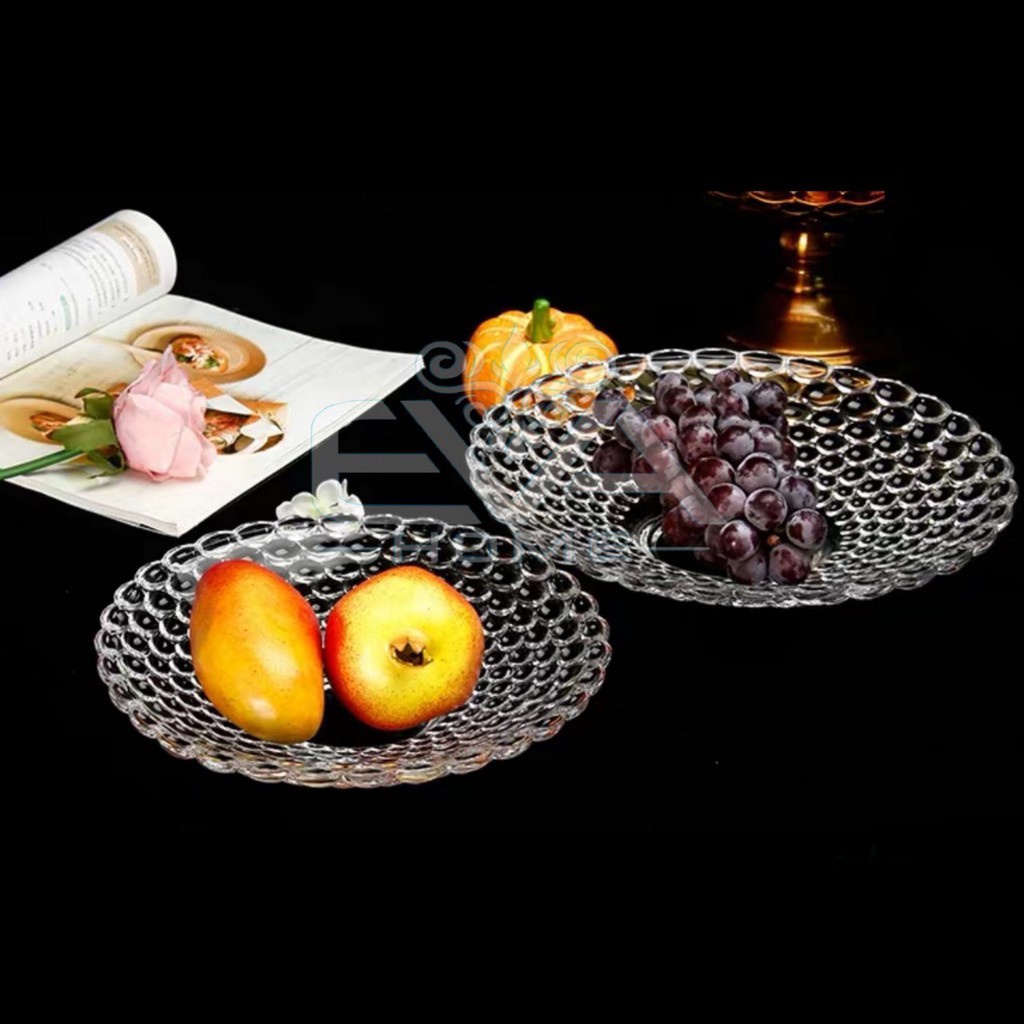 Đĩa Bi Thủy Tinh Trong Suốt Chưng Hoa Quả Bàn Thờ Ngày Tết Sang Trọng -24cm - Ảnh 2
