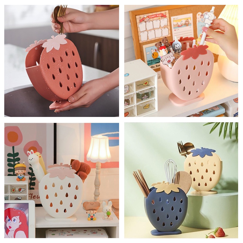 Ống Cắm Bút, Ống Đựng Đũa Muỗng, Đựng Đồ Đa Năng Hình Dáng Trái Dâu Ngộ Nghĩnh - Ảnh 5