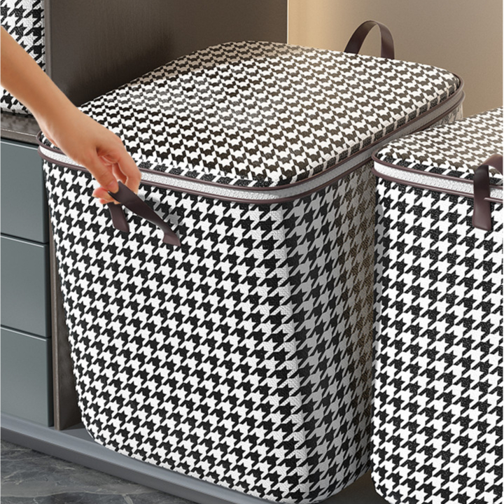 Túi Đựng Chăn Màn Quần Áo Cớ Lớn 100L Caro trắng đen -(T99) Túi Đựng Đồ Đa Năng Có Thể Gấp Gọn Tiện Lợi - Ảnh 4