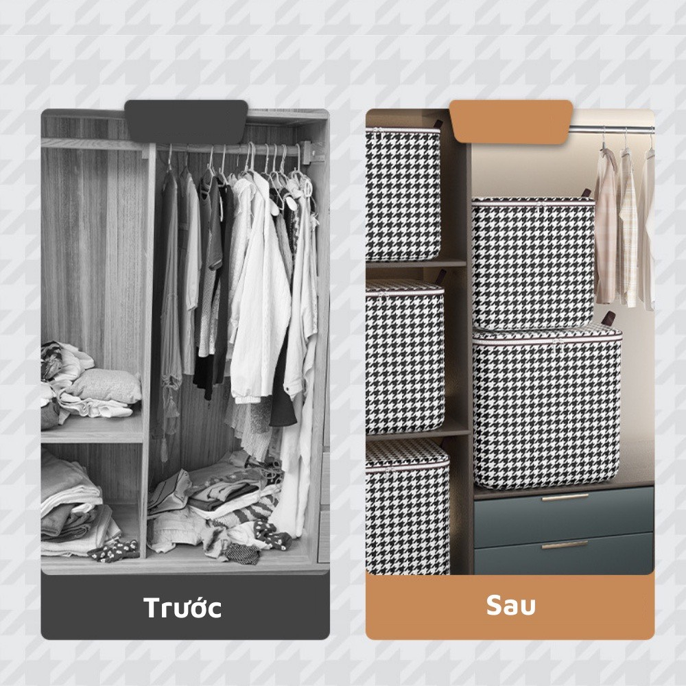 Túi Đựng Chăn Màn Quần Áo Cớ Lớn 100L Caro trắng đen -(T99) Túi Đựng Đồ Đa Năng Có Thể Gấp Gọn Tiện Lợi - Ảnh 3