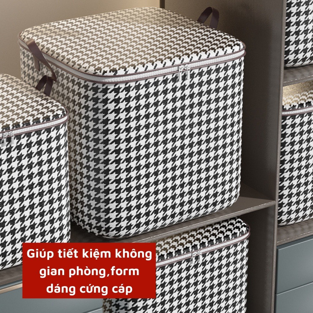 Túi Đựng Chăn Màn Quần Áo Cớ Lớn 100L Caro trắng đen -(T99) Túi Đựng Đồ Đa Năng Có Thể Gấp Gọn Tiện Lợi - Ảnh 2