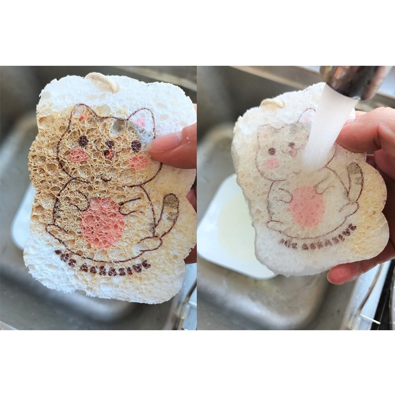 Miếng rửa chén MA THUẬT BIẾN HÌNH bột gỗ dạng nén hoạt hình tiện dụng - Ảnh 3