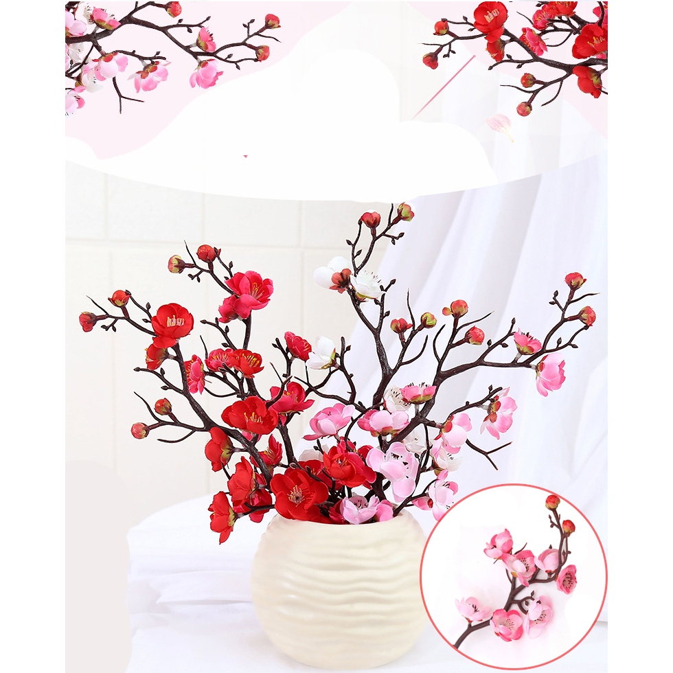 Cành đào cổ giả cành mai giả - thân cổ 20cm trang trí tết, giỏ quà Tết - Ảnh 8