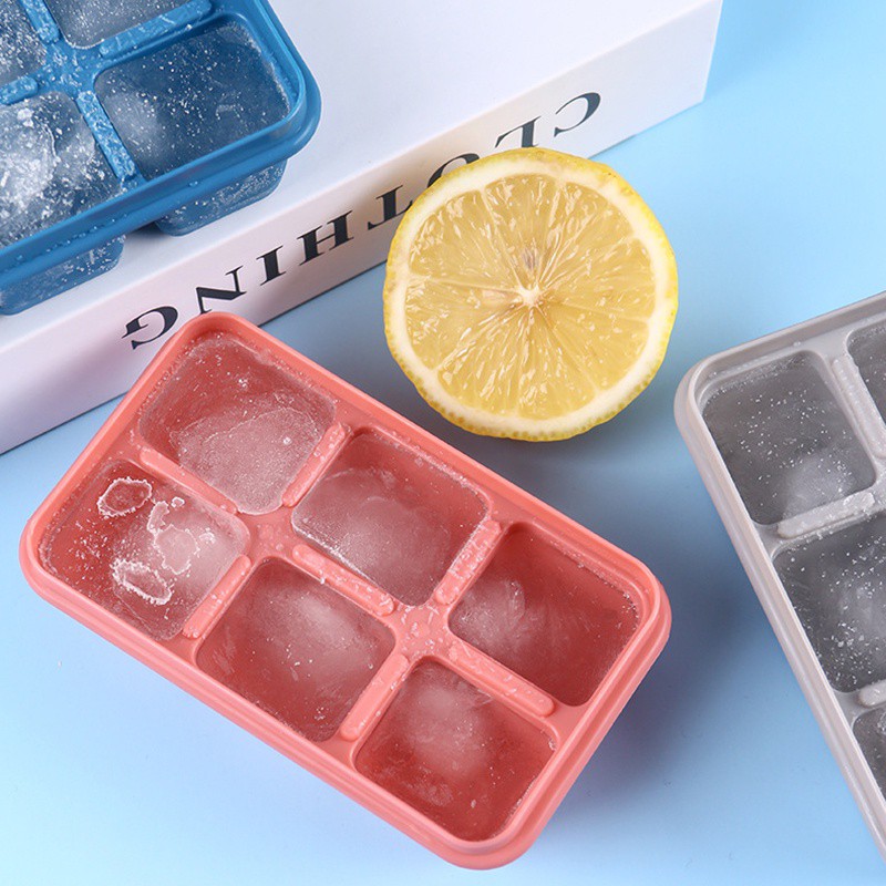 Khay Làm Đá 6 Ô Vuông To Dẻo Dễ lấy đá Có Nắp Tiện Lợi - Ảnh 4