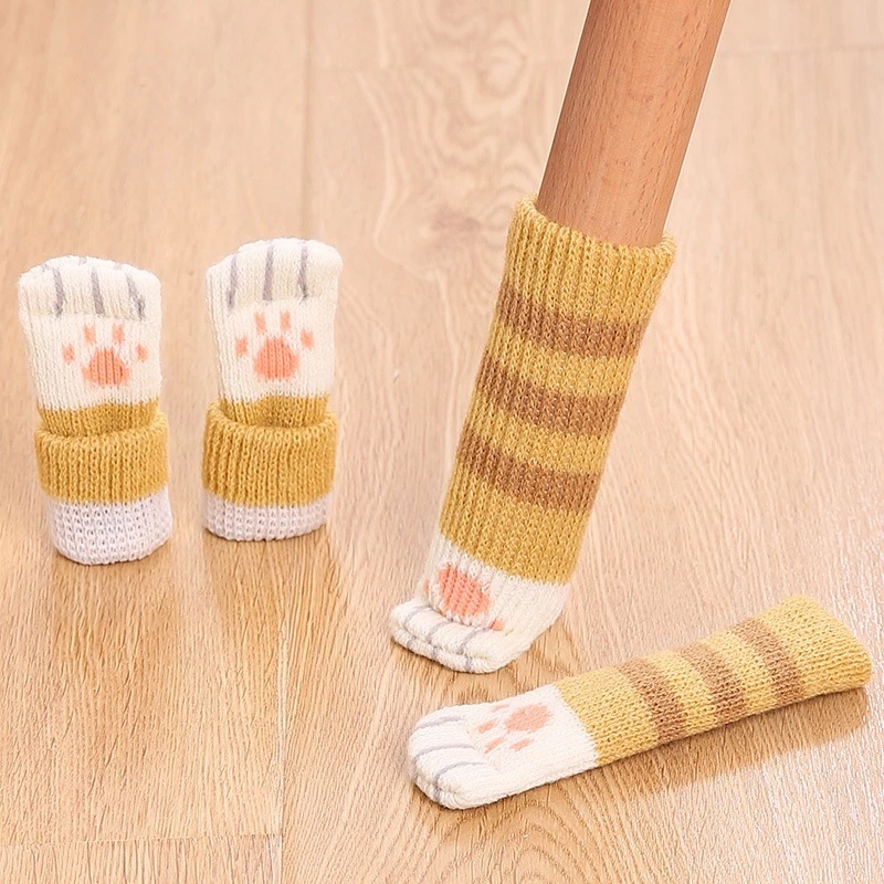 Set 4 Vỏ Bọc Chân Bàn Ghế CHÂN MÈO, Tất Bọc Chân Ghế Gỗ Hình Móng Mèo Bằng Len Dễ Thương Chống Trượt Chống Mài Mòn - Ảnh 6