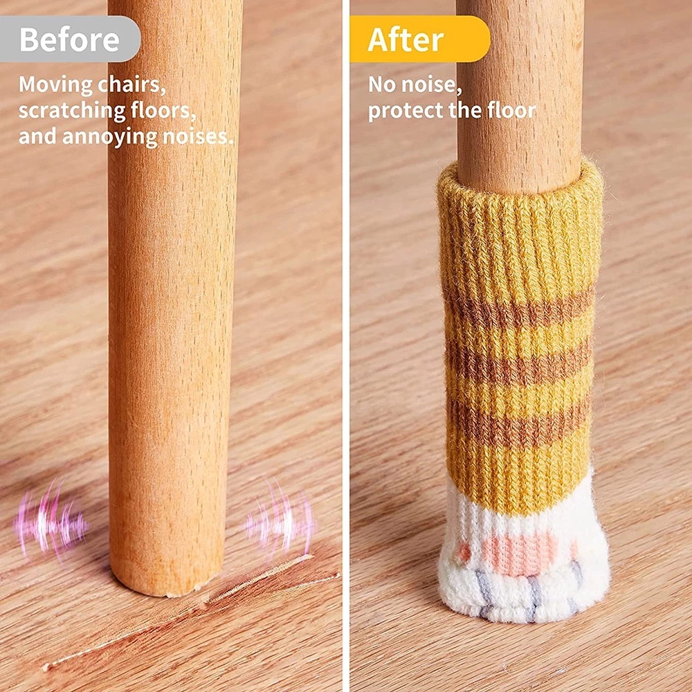 Set 4 Vỏ Bọc Chân Bàn Ghế CHÂN MÈO, Tất Bọc Chân Ghế Gỗ Hình Móng Mèo Bằng Len Dễ Thương Chống Trượt Chống Mài Mòn - Ảnh 3