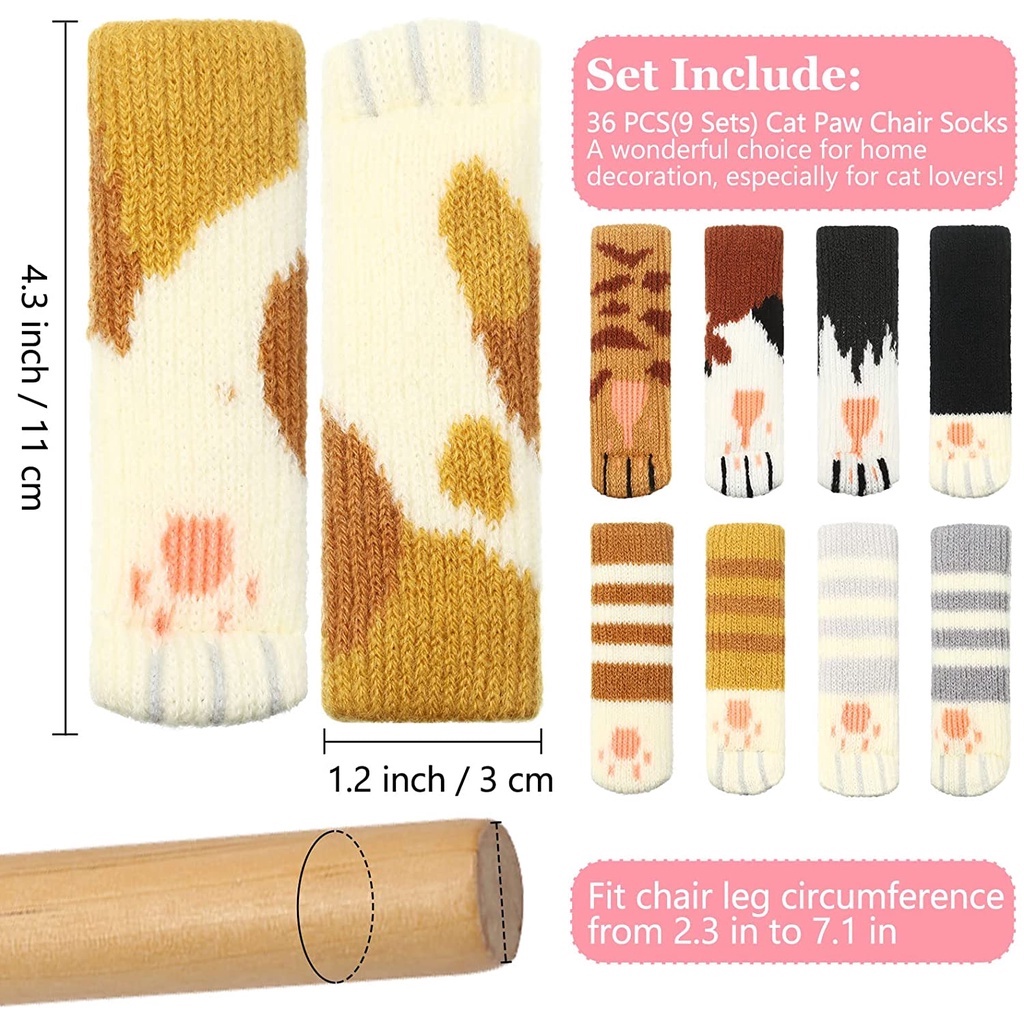 Set 4 Vỏ Bọc Chân Bàn Ghế CHÂN MÈO, Tất Bọc Chân Ghế Gỗ Hình Móng Mèo Bằng Len Dễ Thương Chống Trượt Chống Mài Mòn - Ảnh 2