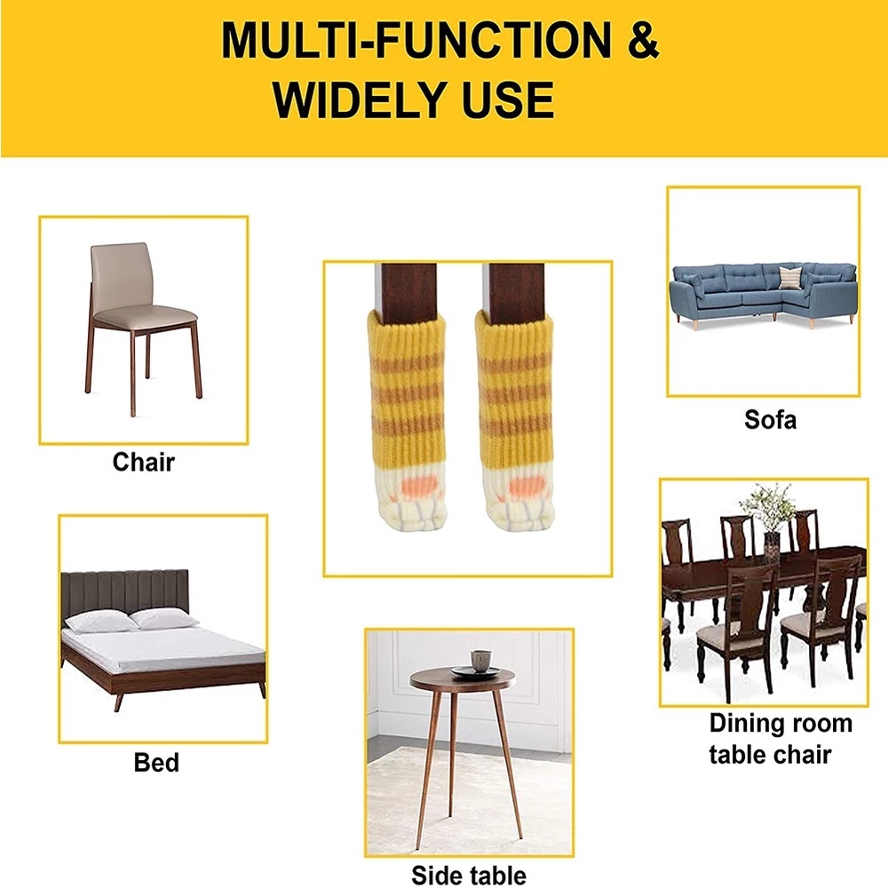 Set 4 Vỏ Bọc Chân Bàn Ghế CHÂN MÈO, Tất Bọc Chân Ghế Gỗ Hình Móng Mèo Bằng Len Dễ Thương Chống Trượt Chống Mài Mòn