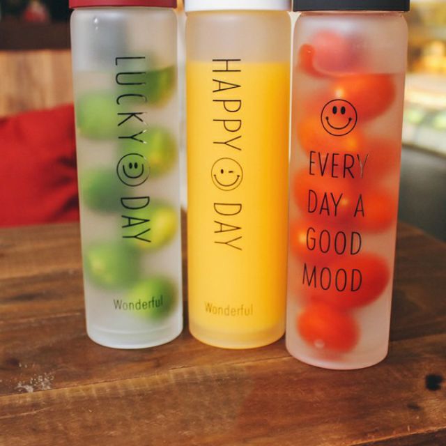 Bình Nước Thủy Tinh Đựng Nước Trái Cây Có Dây Cầm Happy Day - Ảnh 8