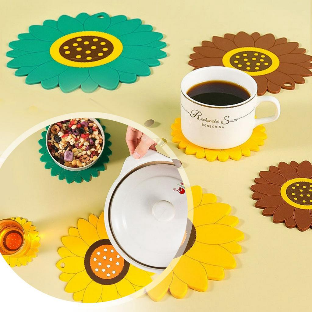 Lót Ly, Lót Nồi Bàn Ăn Silicone cách nhiệt chống thấm HOA HƯỚNG DƯƠNG phong cách Bắc Âu - Ảnh 6