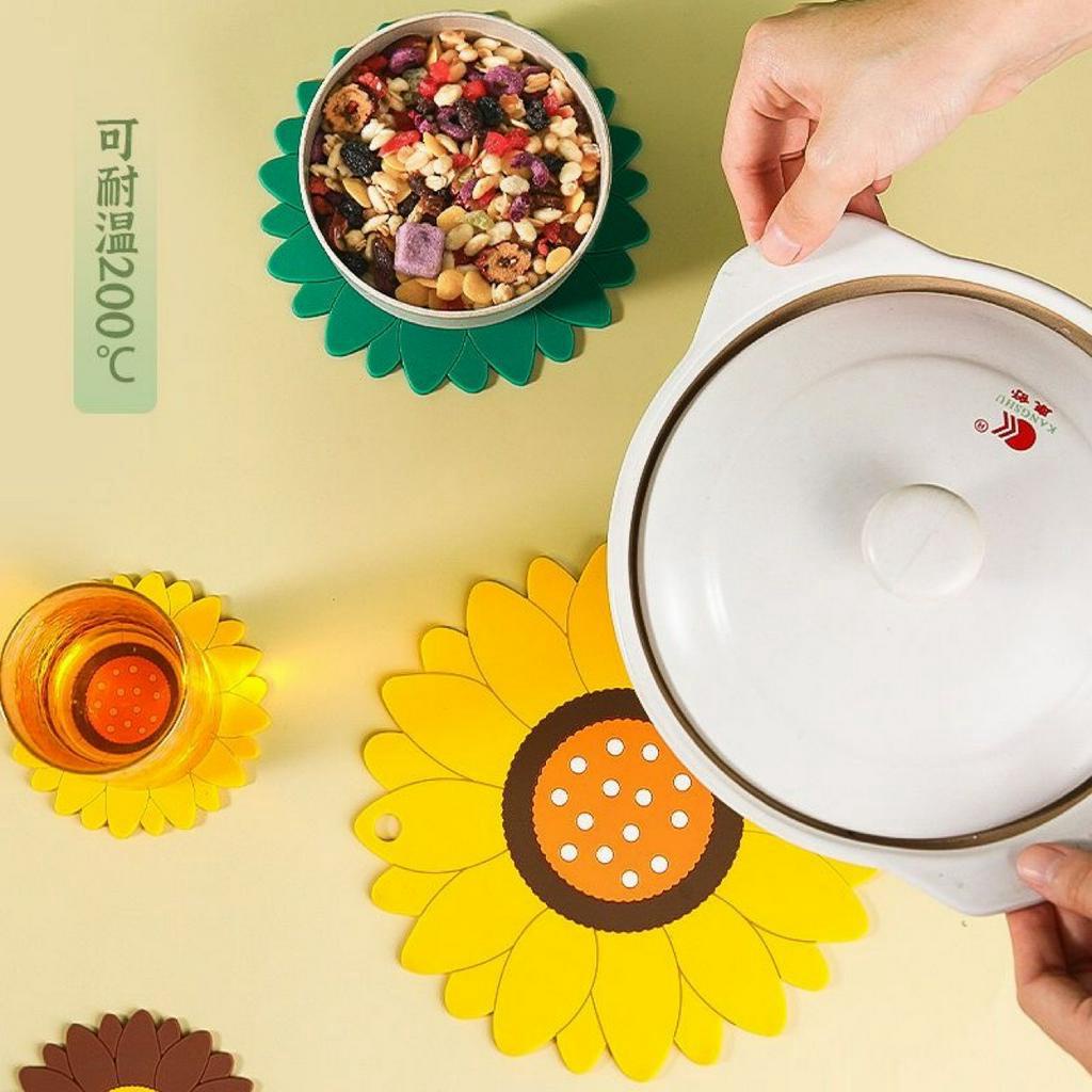 Lót Ly, Lót Nồi Bàn Ăn Silicone cách nhiệt chống thấm HOA HƯỚNG DƯƠNG phong cách Bắc Âu - Ảnh 5
