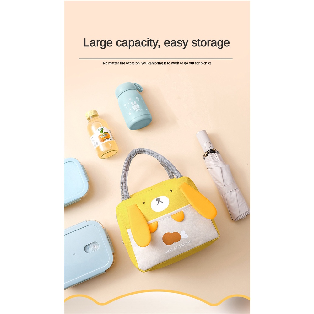Túi đựng đồ ăn GIỮ NHIỆT, CHẤT LIỆU CHỐNG THẤM họa tiết THỎ dễ thương không thấm nước - Ảnh 3