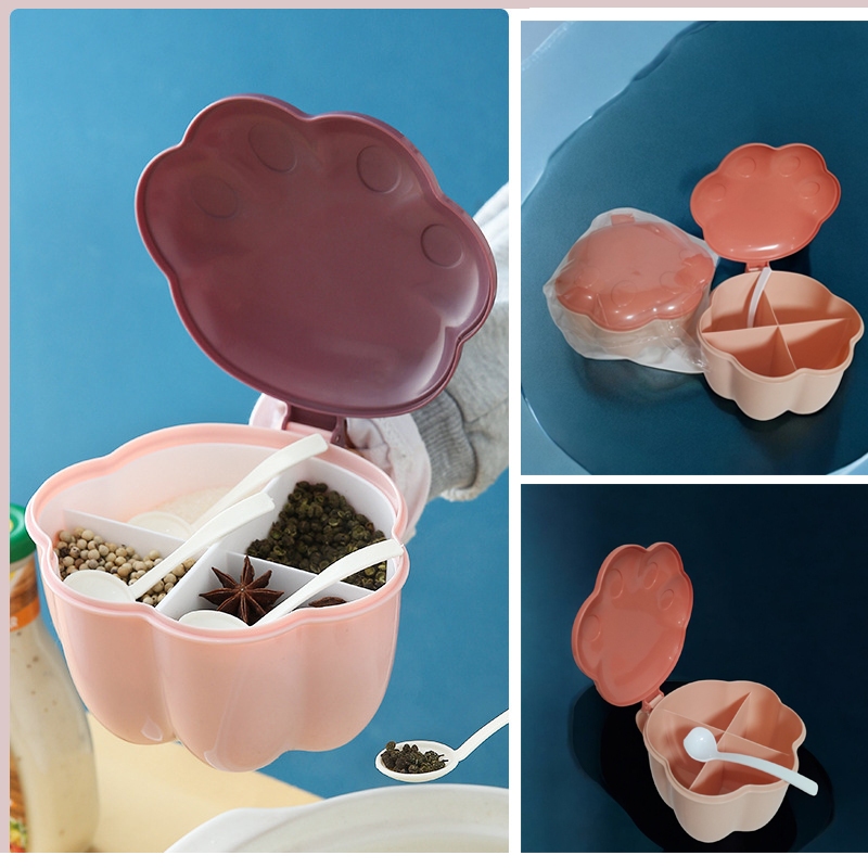 Hộp đựng gia vị 4 ngăn HÌNH CHÂN GẤU dễ thương - Ảnh 7