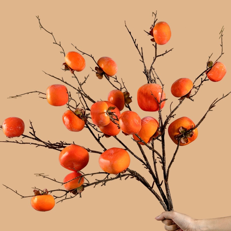 Cành quả hồng vuông 7 quả rang trí decor nhà cửa, đạo cụ chụp ảnh - Hoa lụa trang trí trang nhã - Ảnh 6