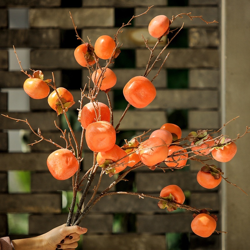 Cành quả hồng vuông 7 quả rang trí decor nhà cửa, đạo cụ chụp ảnh - Hoa lụa trang trí trang nhã - Ảnh 4