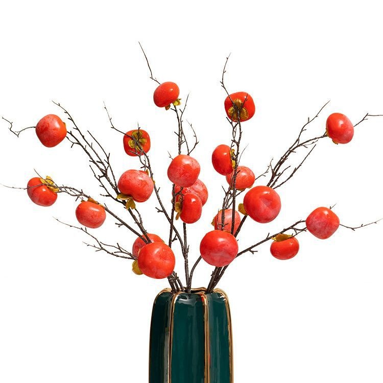 Cành quả hồng vuông 7 quả rang trí decor nhà cửa, đạo cụ chụp ảnh - Hoa lụa trang trí trang nhã - Ảnh 2