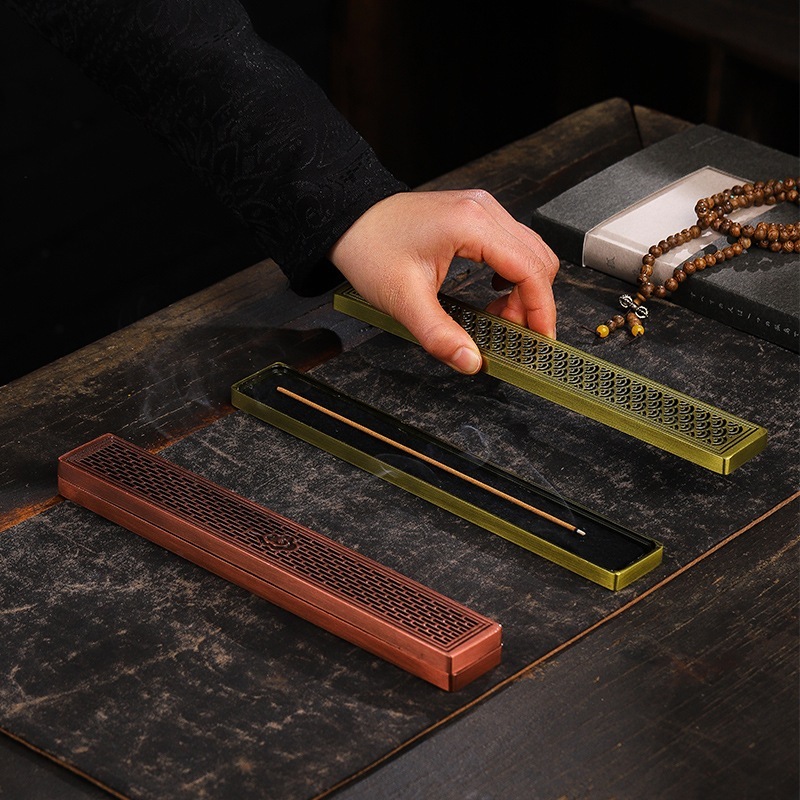 Hộp Đốt Nhang Trầm Không Tăm - Khay Xông Nhang Bằng Đồng Cao Cấp Chạm Hoa Văn Tinh Xảo - Ảnh 4