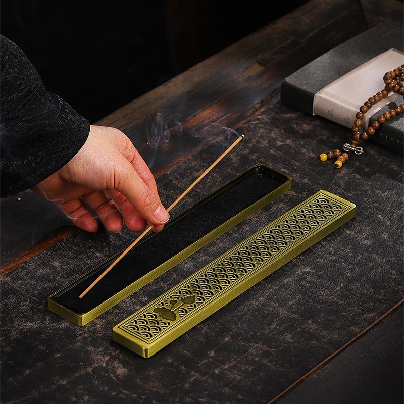 Hộp Đốt Nhang Trầm Không Tăm - Khay Xông Nhang Bằng Đồng Cao Cấp Chạm Hoa Văn Tinh Xảo - Ảnh 2