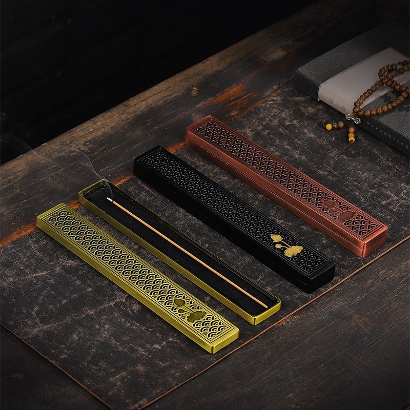 Hộp Đốt Nhang Trầm Không Tăm - Khay Xông Nhang Bằng Đồng Cao Cấp Chạm Hoa Văn Tinh Xảo
