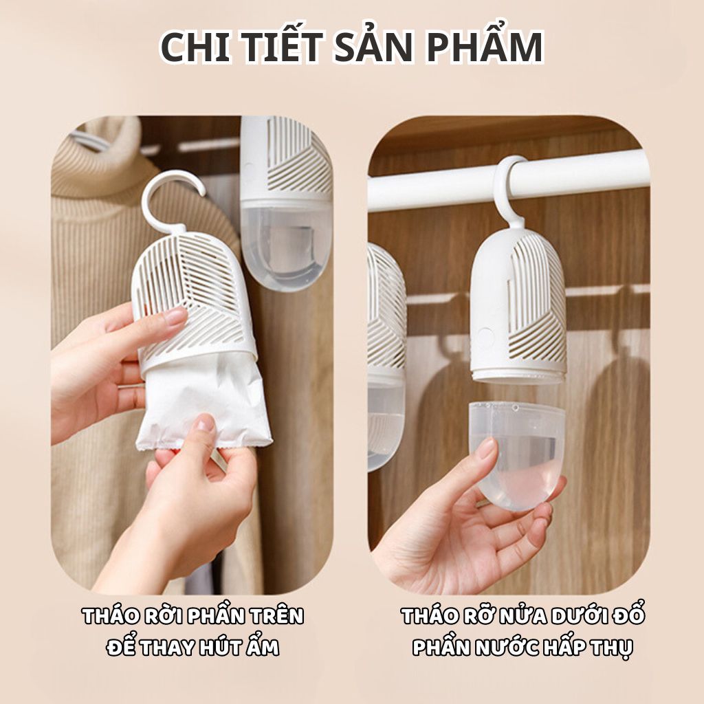 Hộp hút ẩm tủ quần áo dạng lồng chim có móc treo tái sử dụng nhiều lần - Ảnh 2