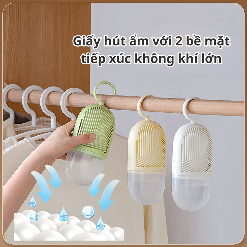 Hộp hút ẩm tủ quần áo dạng lồng chim có móc treo tái sử dụng nhiều lần