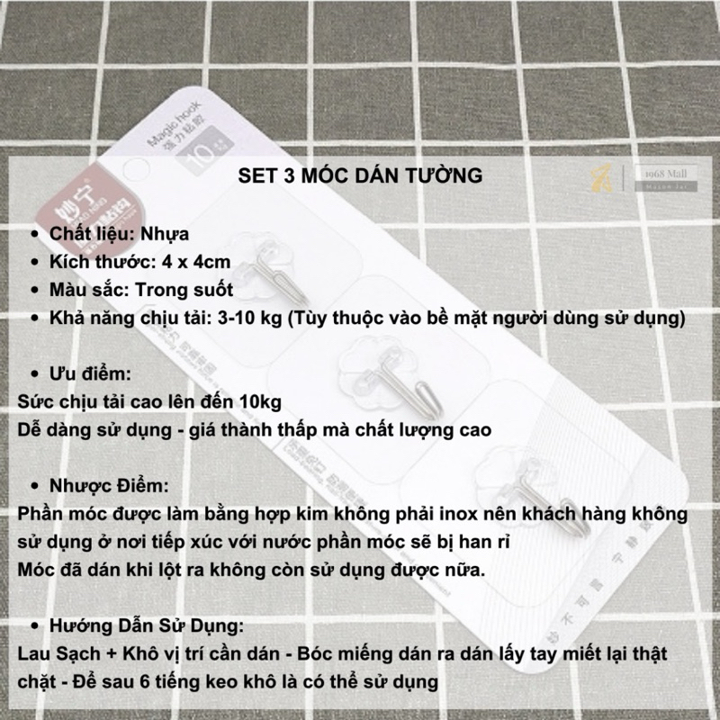 VĨ 3 Móc dán tường cường lực hàng nội địa Trung dán to dày chắc - Ảnh 3