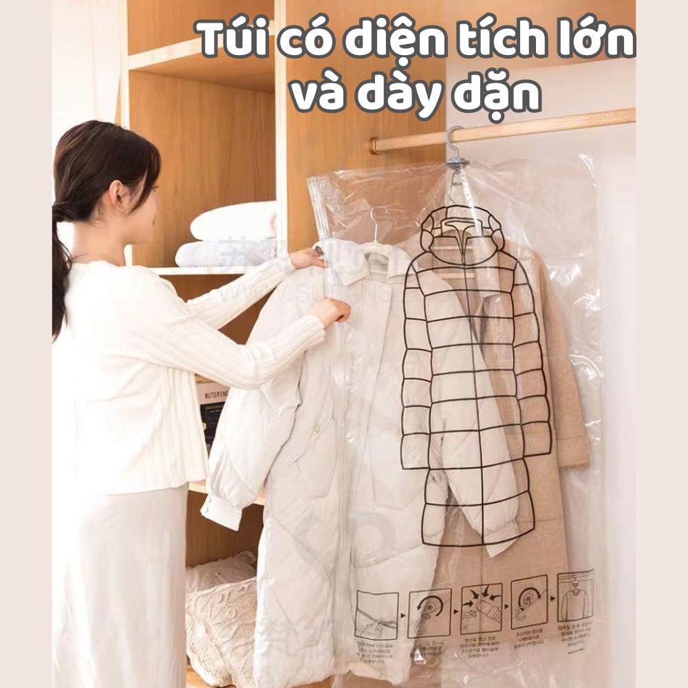 Túi đựng quần áo hút chân không có móc treo, túi bọc quần áo gấp gọn, sắp xếp chăn màn - Ảnh 8
