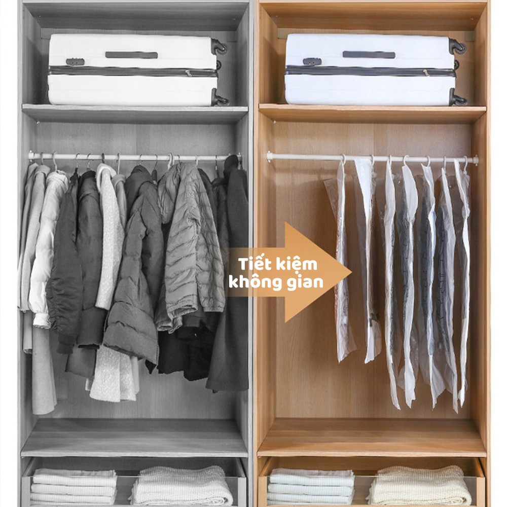 Túi đựng quần áo hút chân không có móc treo, túi bọc quần áo gấp gọn, sắp xếp chăn màn - Ảnh 2