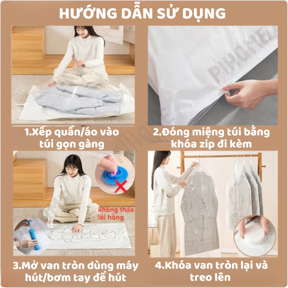 Túi đựng quần áo hút chân không có móc treo, túi bọc quần áo gấp gọn, sắp xếp chăn màn