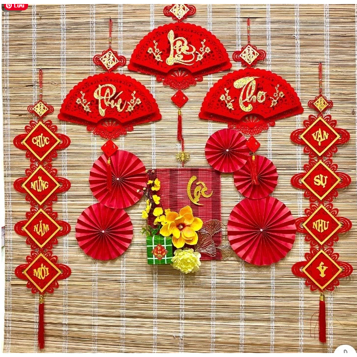 Set 6 Quạt Giấy Đỏ Làm Trang Trí Lễ Tết, Cưới Hỏi, Trang Trí Giỏ Quà Tết, Mâm Ngũ Quả - Ảnh 3