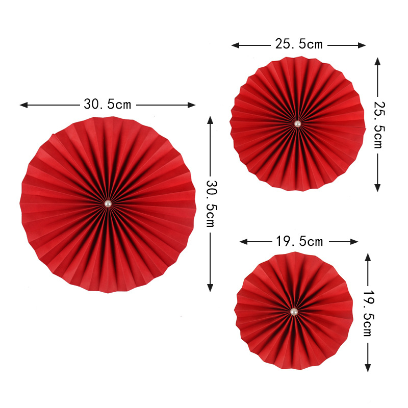 Set 6 Quạt Giấy Đỏ Làm Trang Trí Lễ Tết, Cưới Hỏi, Trang Trí Giỏ Quà Tết, Mâm Ngũ Quả
