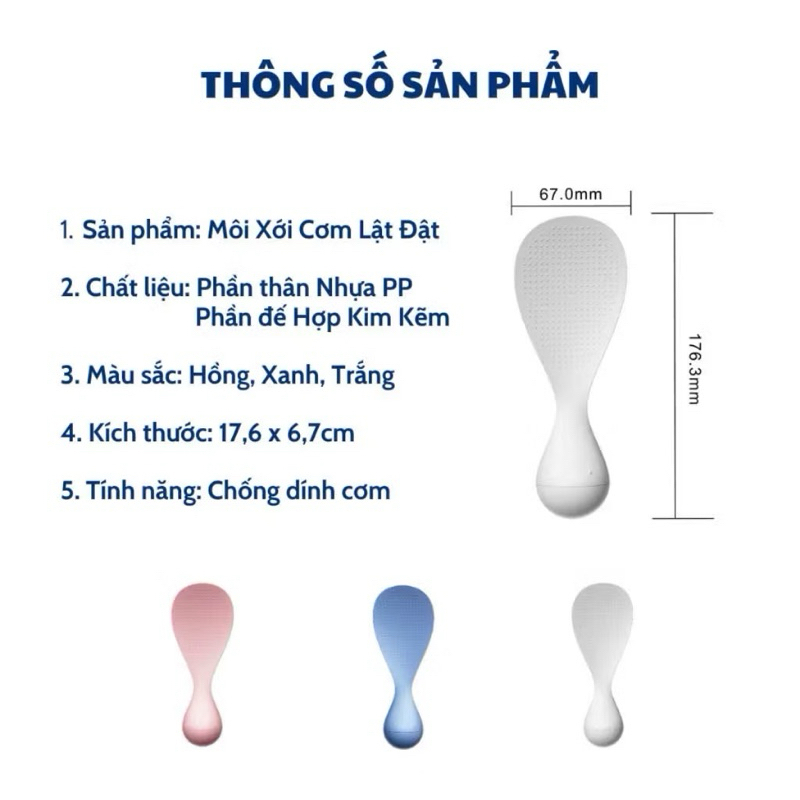 Muôi Xới Cơm Vá Cơm Lật Đặt Đứng Chống Dính – Không Dính Cơm, Để Đứng Tiện Lợi