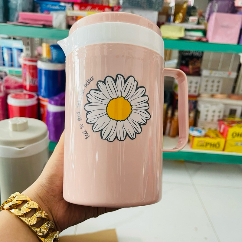 Ca Đá Giữ Nhiệt MÙA HÈ HOA CÚC 1L nhựa cao cấp màu trang nhã Tân Lập Thành