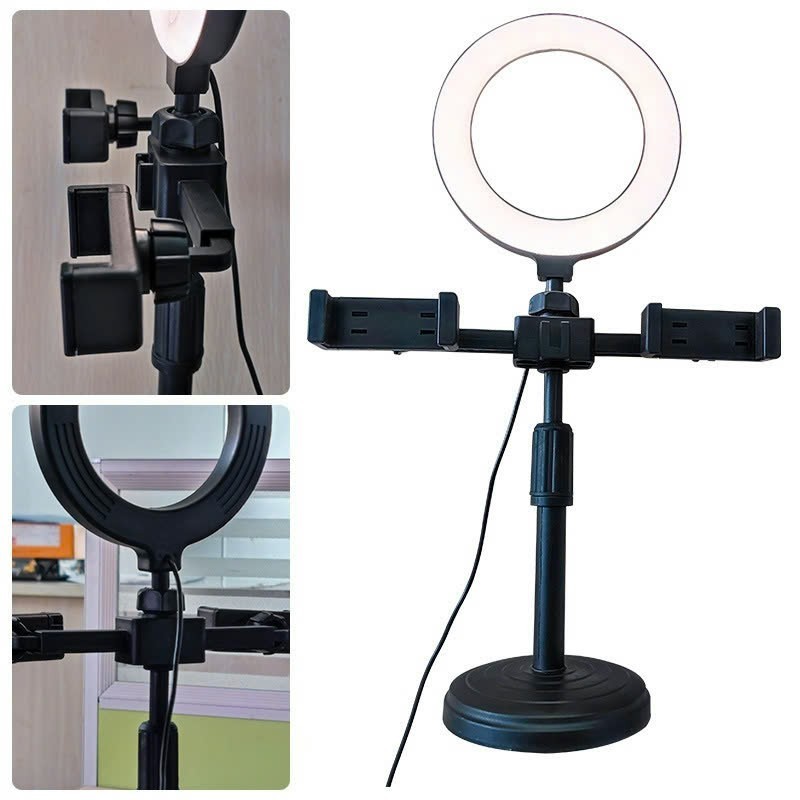 Đèn livestream để bàn có hai kẹp điện thoại 3 chế độ màu điều chỉnh ánh sáng hỗ trợ bán hàng+quay video+học tập