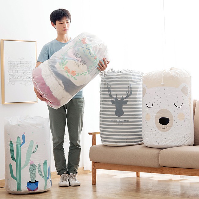 Túi Đựng Quần Áo (T12) Hình Trụ Xinh Xắn, sọt vải hình trụ túi đựng chăn màn tiện lợi - 82x43cm - Ảnh 6