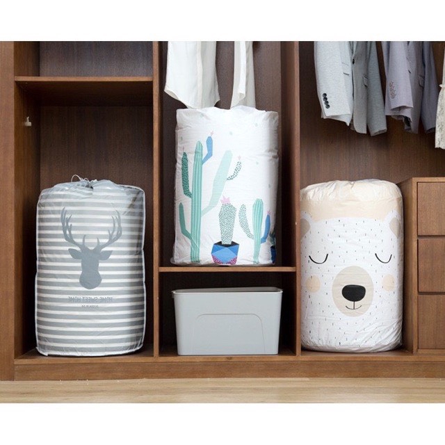 Túi Đựng Quần Áo (T12) Hình Trụ Xinh Xắn, sọt vải hình trụ túi đựng chăn màn tiện lợi - 82x43cm - Ảnh 4