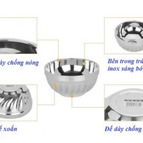 Chén inox hoa văn xoắn cách nhiệt bền đẹp sáng bóng